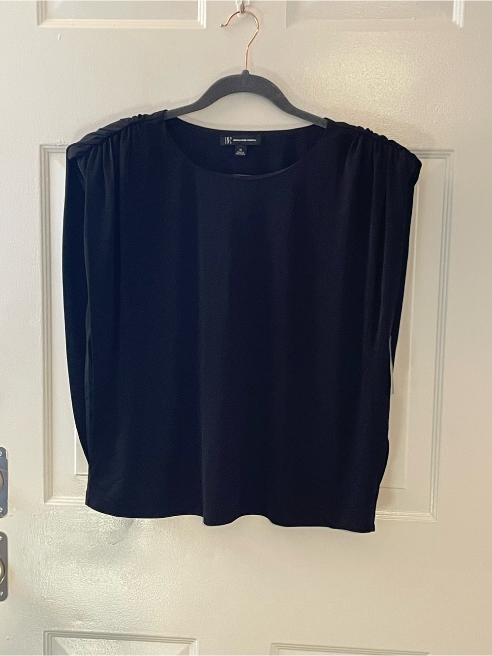 INC International Concepts Black No-Sleeve Round Neck Blouse